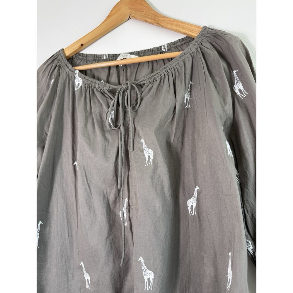 Loft Women's Embroidered Top Giraffe Tie-Neck Blouse Size S 3/4 Sleeves - Picture 3 of 12